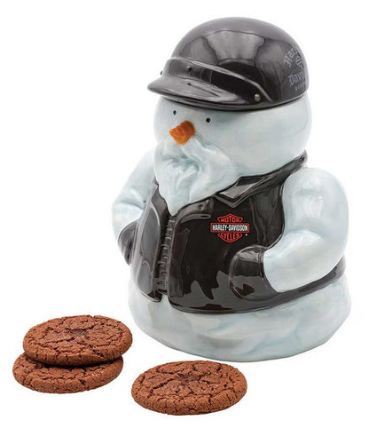 BIKER SNOWMAN COOKIE JAR