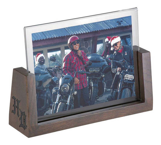 Cadre photo flottant H-D® avec logo HD en style gothique et socle en bois - HDX-99306