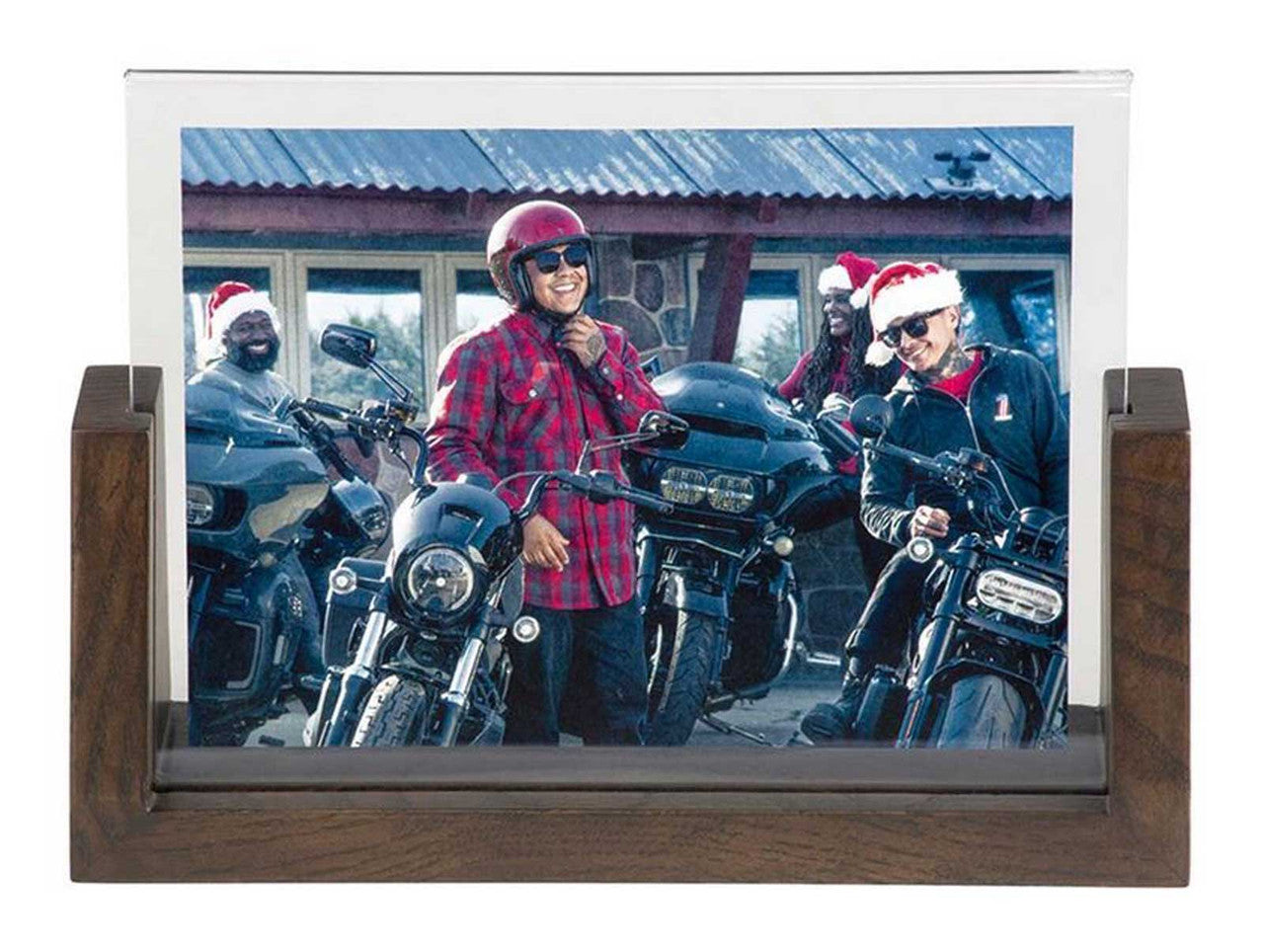 Cadre photo flottant H-D® avec logo HD en style gothique et socle en bois - HDX-99306