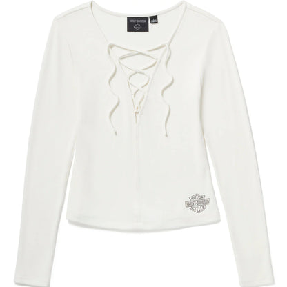 Chandail à manches longues et col en V profond à lacets pour femme - 96840-25VW
