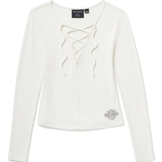 Chandail à manches longues et col en V profond à lacets pour femme - 96840-25VW