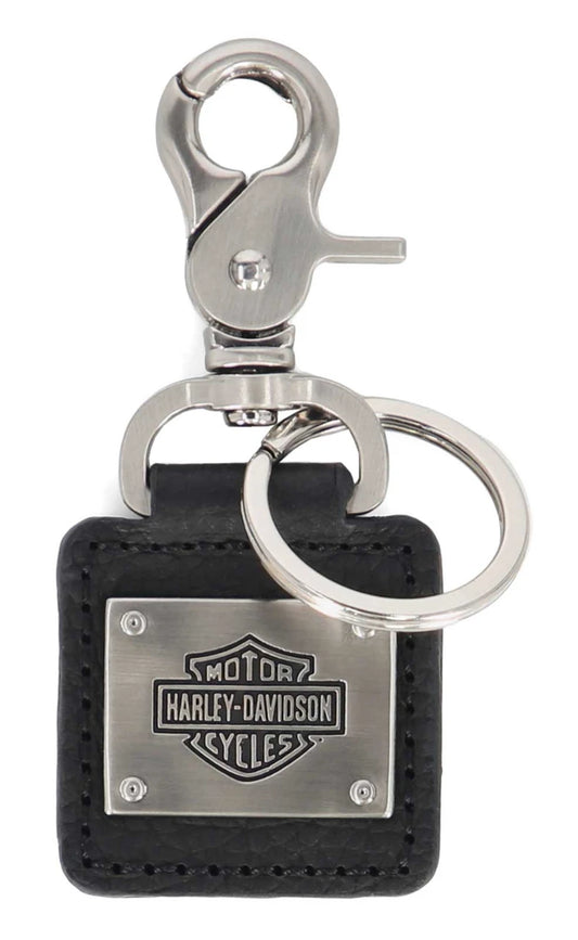 Porte-clés carré en cuir véritable noir - MAU209/08