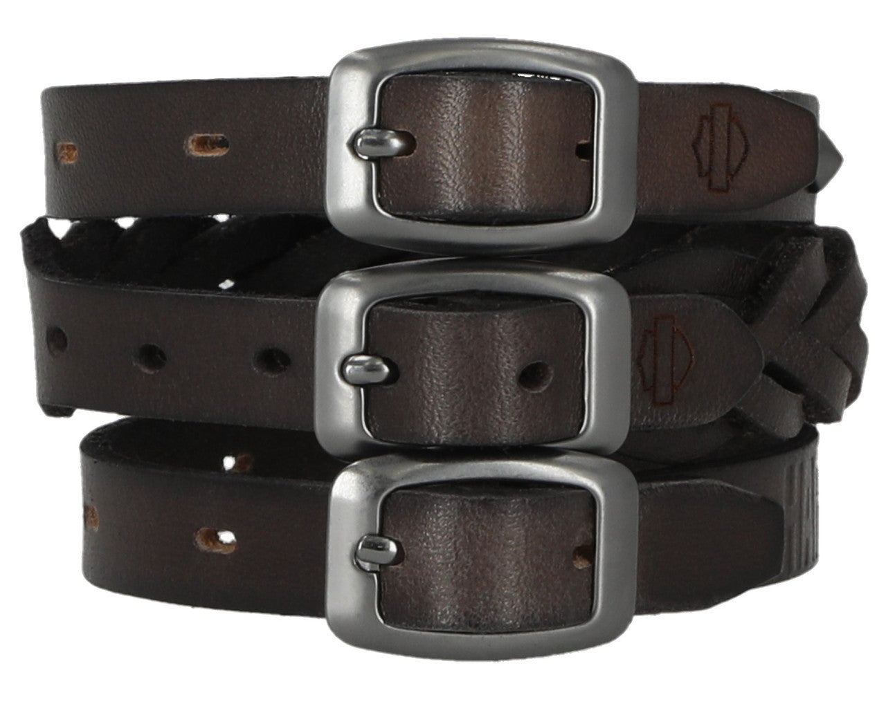 Ensemble de trois manchettes traditionnelles en cuir véritable, Noir - MAU607