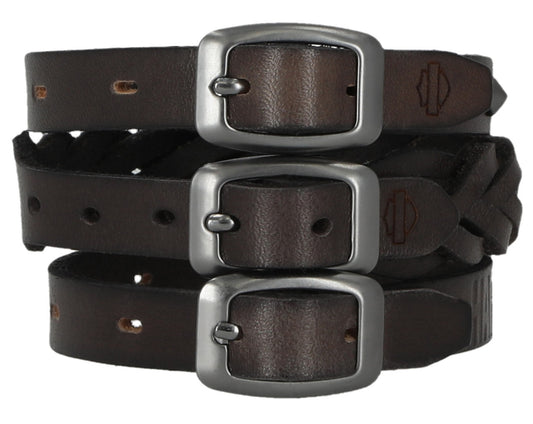 Ensemble de trois manchettes traditionnelles en cuir véritable, Noir - MAU607