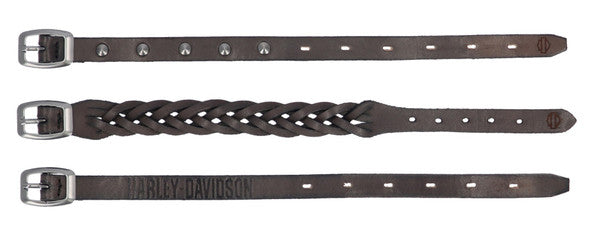 Ensemble de trois manchettes traditionnelles en cuir véritable, Noir - MAU607