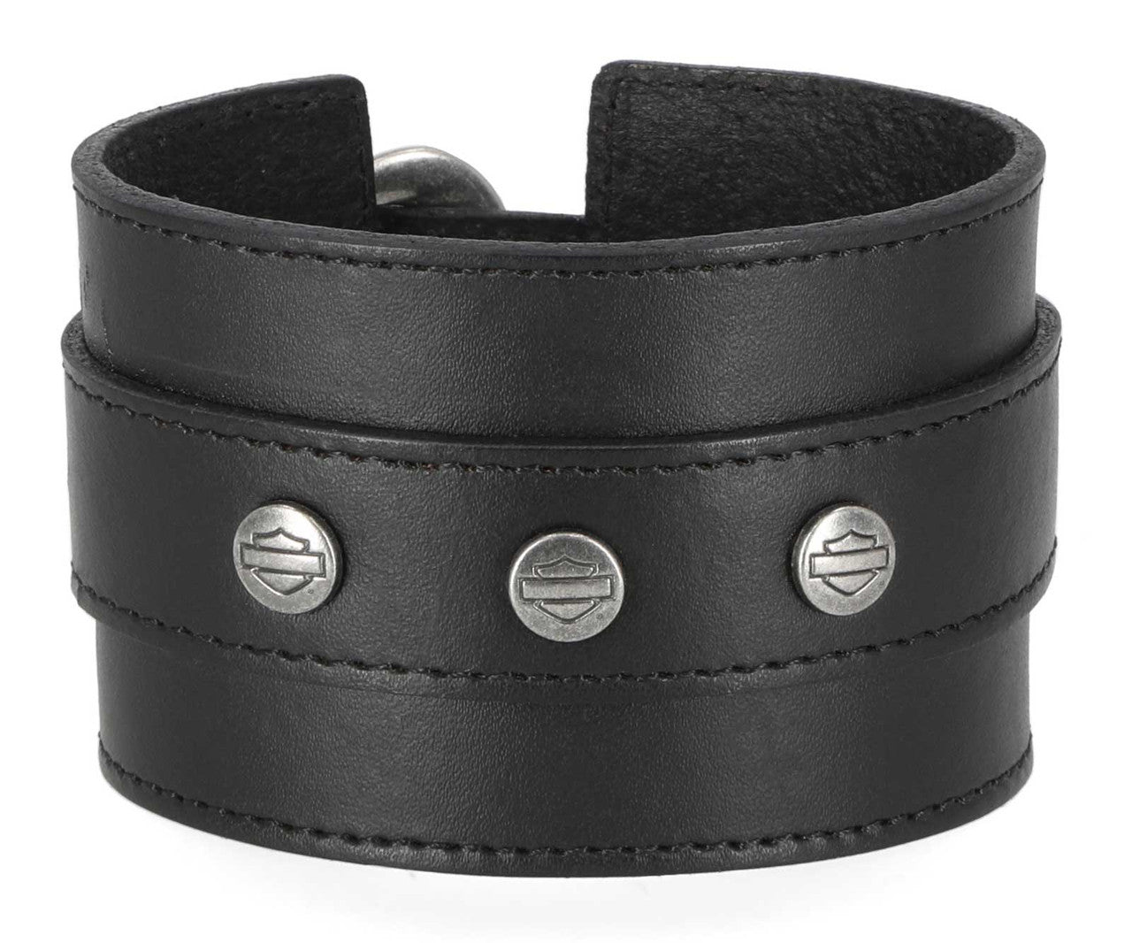 Bracelet manchette large en cuir avec logo B&S pour homme, noir (MAU610)