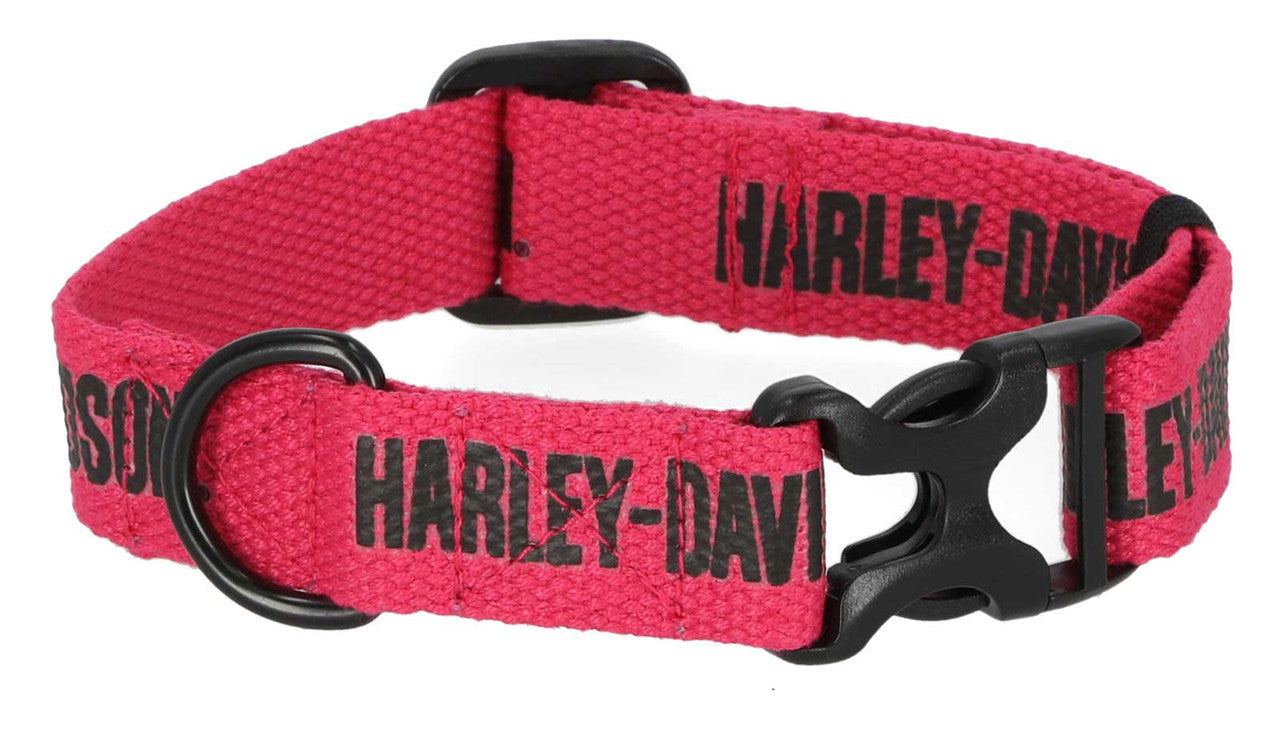 Collier ajustable pour animaux de compagnie Harley-Davidson® en toile de coton avec texte HD – Rose/noir (MPC002/16)