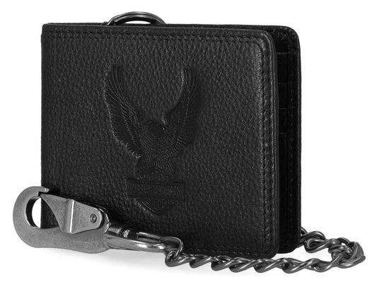 Portefeuille RFID à chaîne et motif aigle en relief pour homme, noir (MWM041-Black)