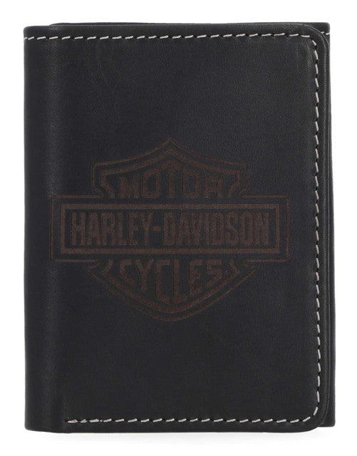 Portefeuille en cuir noir à trois volets pour homme Harley-Davidson® - MWM064