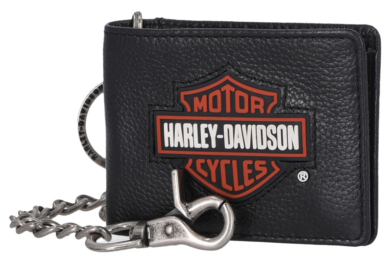 Portefeuille en cuir noir à deux volets avec écusson B&S pour homme - MWM096/08