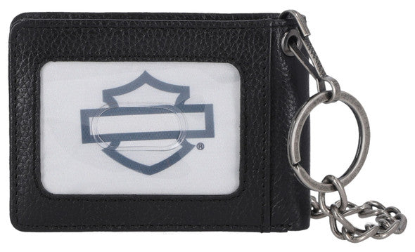 Portefeuille en cuir noir à deux volets avec écusson B&S pour homme - MWM096/08
