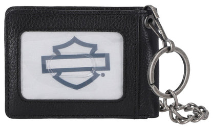 Portefeuille en cuir noir à deux volets avec écusson B&S pour homme - MWM096/08