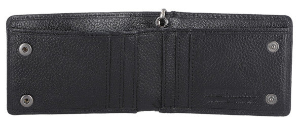 Portefeuille en cuir noir à deux volets avec écusson B&S pour homme - MWM096/08