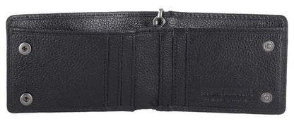 Portefeuille en cuir noir à deux volets avec écusson B&S pour homme - MWM096/08