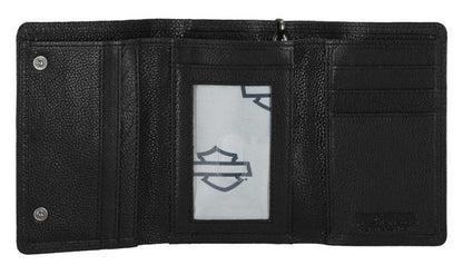 Portefeuille en cuir noir à motif tête de mort en relief pour homme H-D® - MWM101/08