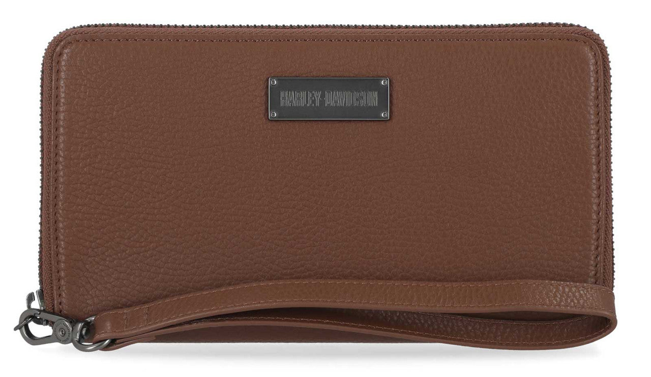 Portefeuille classique en cuir à fermeture éclair pour femme - MWW002-COGNAC