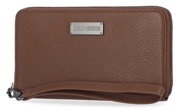 Portefeuille classique en cuir à fermeture éclair pour femme - MWW002-COGNAC