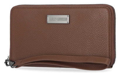 Portefeuille classique en cuir à fermeture éclair pour femme - MWW002-COGNAC