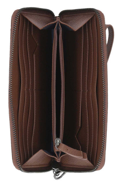 Portefeuille classique en cuir à fermeture éclair pour femme - MWW002-COGNAC