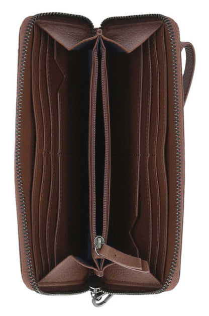 Portefeuille classique en cuir à fermeture éclair pour femme - MWW002-COGNAC