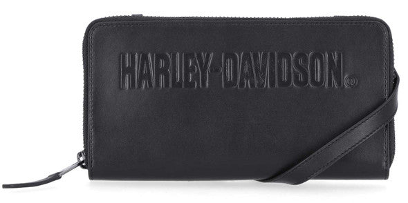 Portefeuille bandoulière zippé en cuir véritable H-D® pour femme -  MWW029