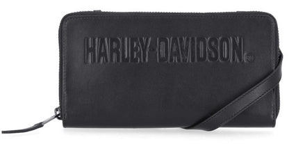 Portefeuille bandoulière zippé en cuir véritable H-D® pour femme -  MWW029