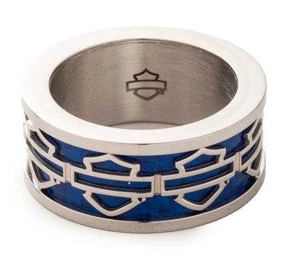 Bague pour homme Harley-Davidson avec logo B&S bleu - 34R00606